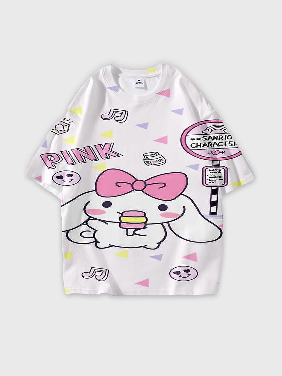 T-shirt round neck Cartoon Pattern loose short sleeve E2319