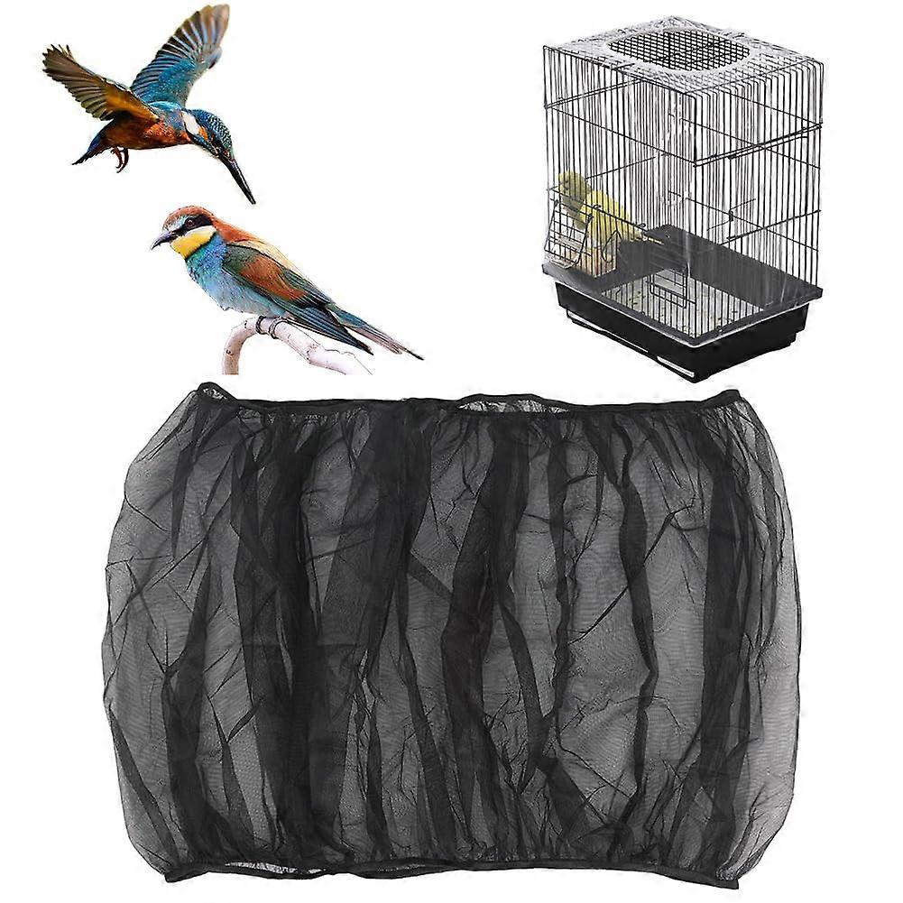 Bird Cage Seed Catcher Black Net Cover Adjustable Stretchable Form-Fitting Net Skirt 150-220x40cm