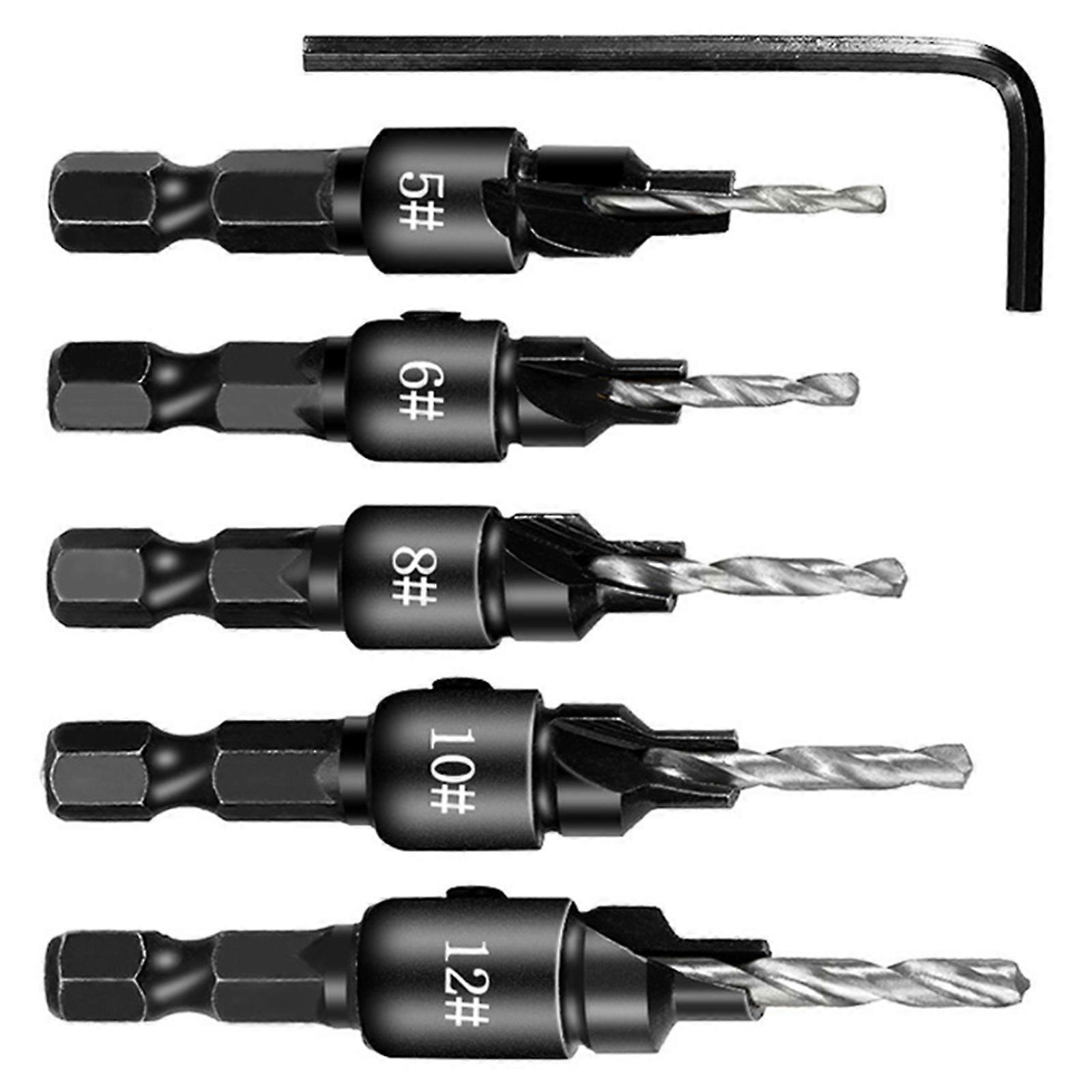 5pcs Woodworking Countersink Drill Bit Hole Saw Bit for Precise Drilling in Various Materials Durability &Rust Resistant  Silver