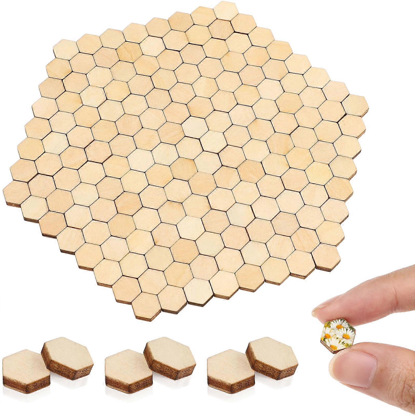 Hexagon Wood Pieces for Crafts with Natural Timber Finish and Smooth Edges 200 Pieces Light Yellow