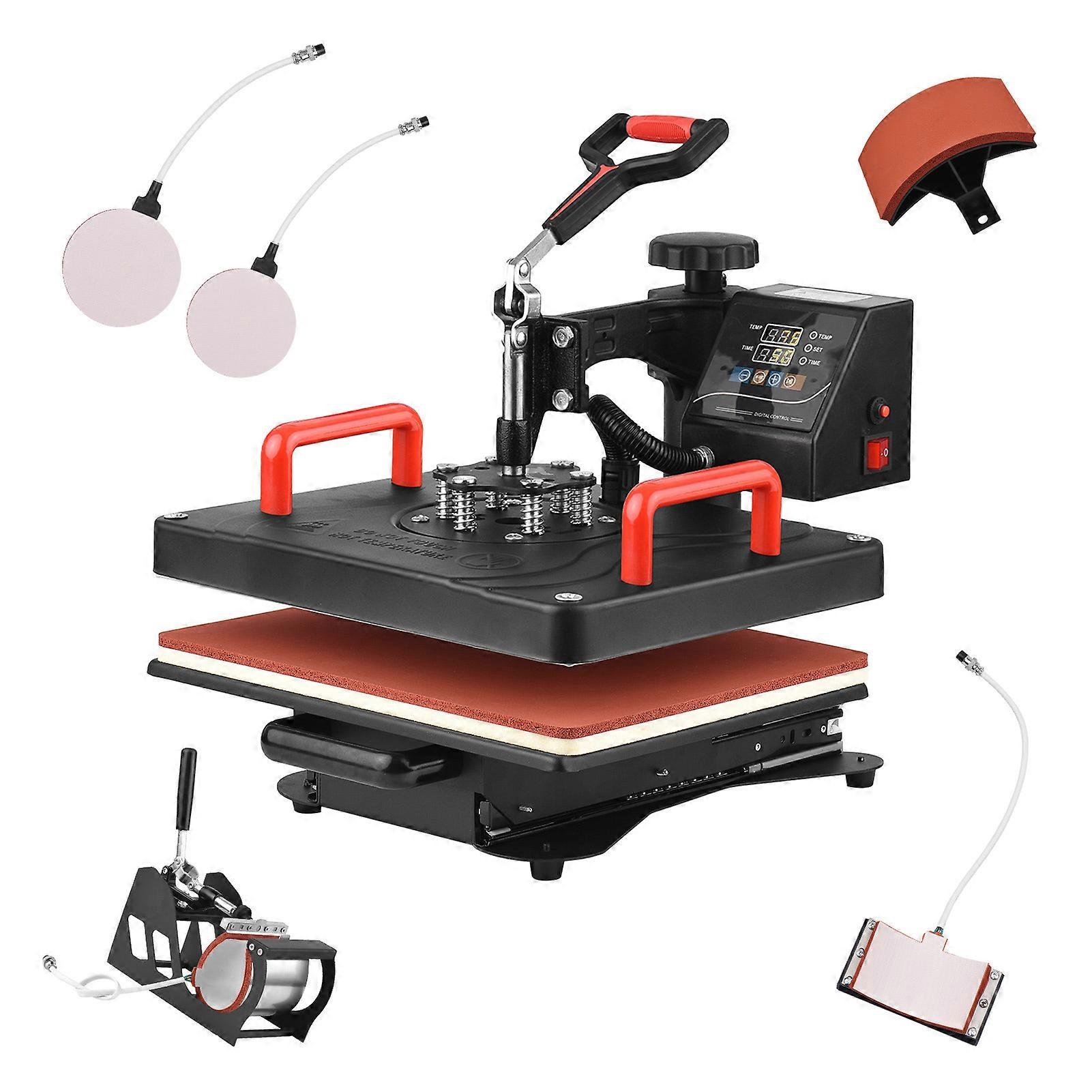 Multifunctional 5 in 1 Heat Press Machine 360° Rotatable Slidable Hot Transfer Sublimation Digital Pressing Maker for T-Shirt Mug Hat Plate Pillow Ba