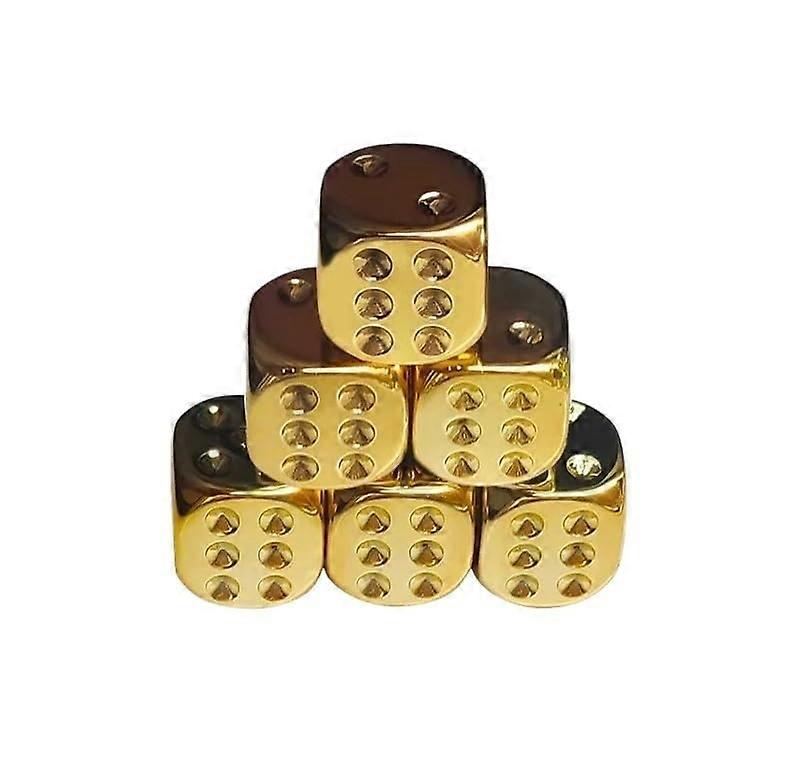 DND Dice Set, 6-Piece, 16mm Acrylic Dice With Rounded Corners, Gold and Silver Finish, Easy Read Numbers