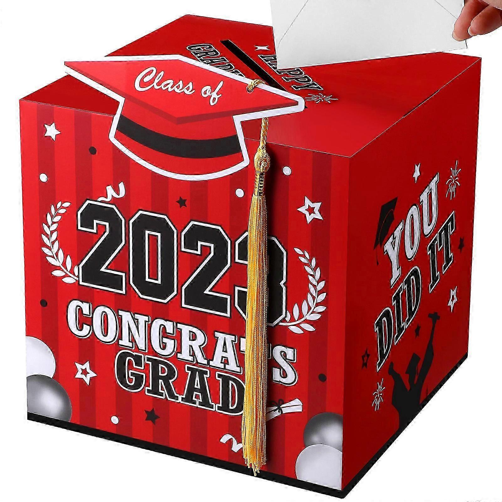 Congrats Grad Box Cards Holder Minimalist Design Square Shape Thickened Cardboard 8.78.78.7in 1 Set