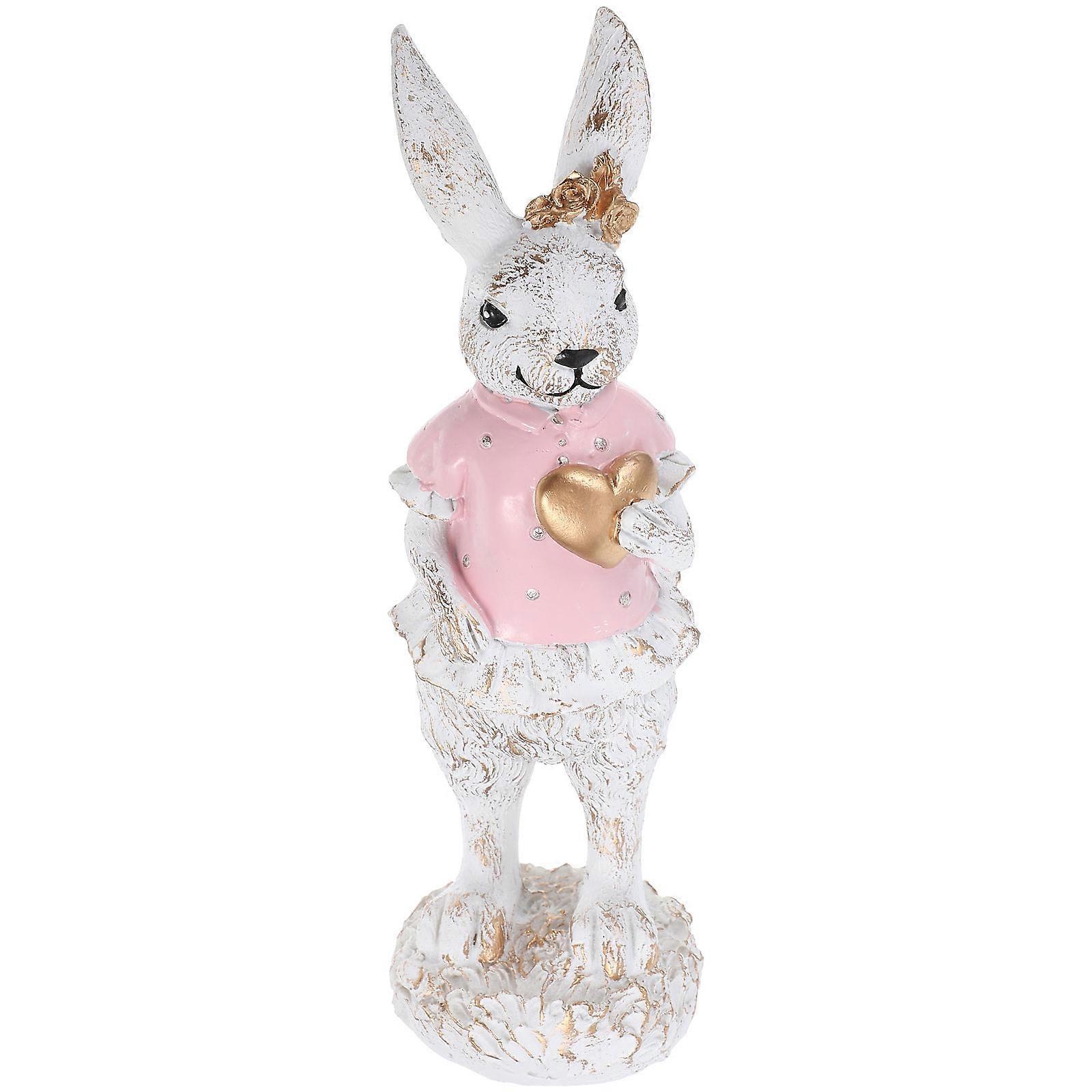 Easter Bunny Figurine Rabbit With Heart Decoration For Indoor Use Spring Season 1Set