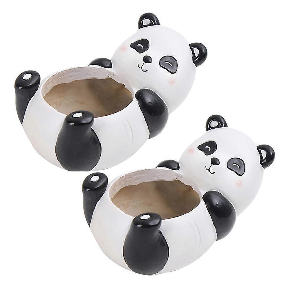 Succulent Pots 2Set Panda Shaped Flowerpot For Home Decor 11.5X7.5X5.5 Cm With Drainage Function