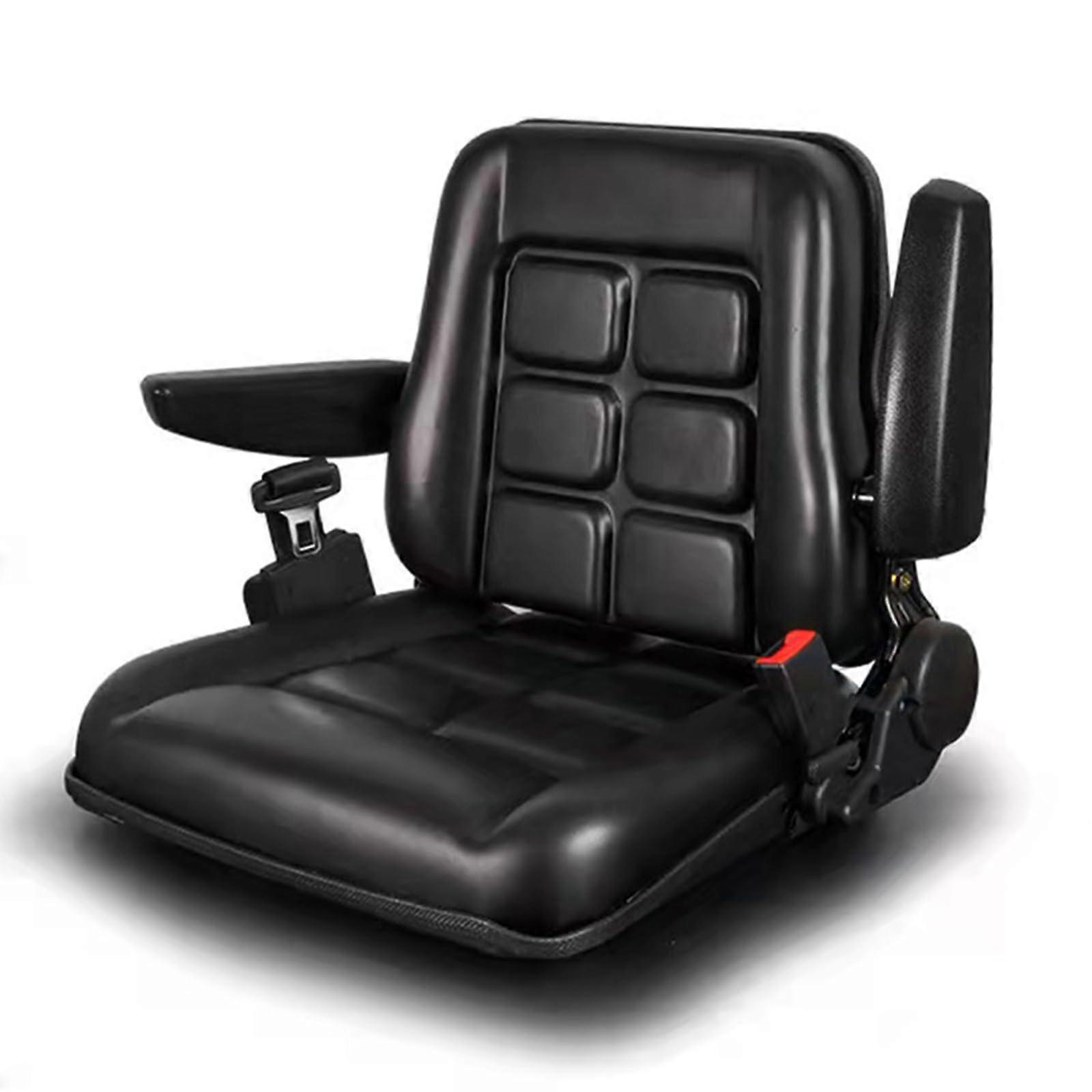 Universal Adjustable Forklift Seat with Seat Belt, Armrest, Backrest, Slide Rail, PVC Mower Seat, for Tractor Forklift, 18.5x16.5x19'