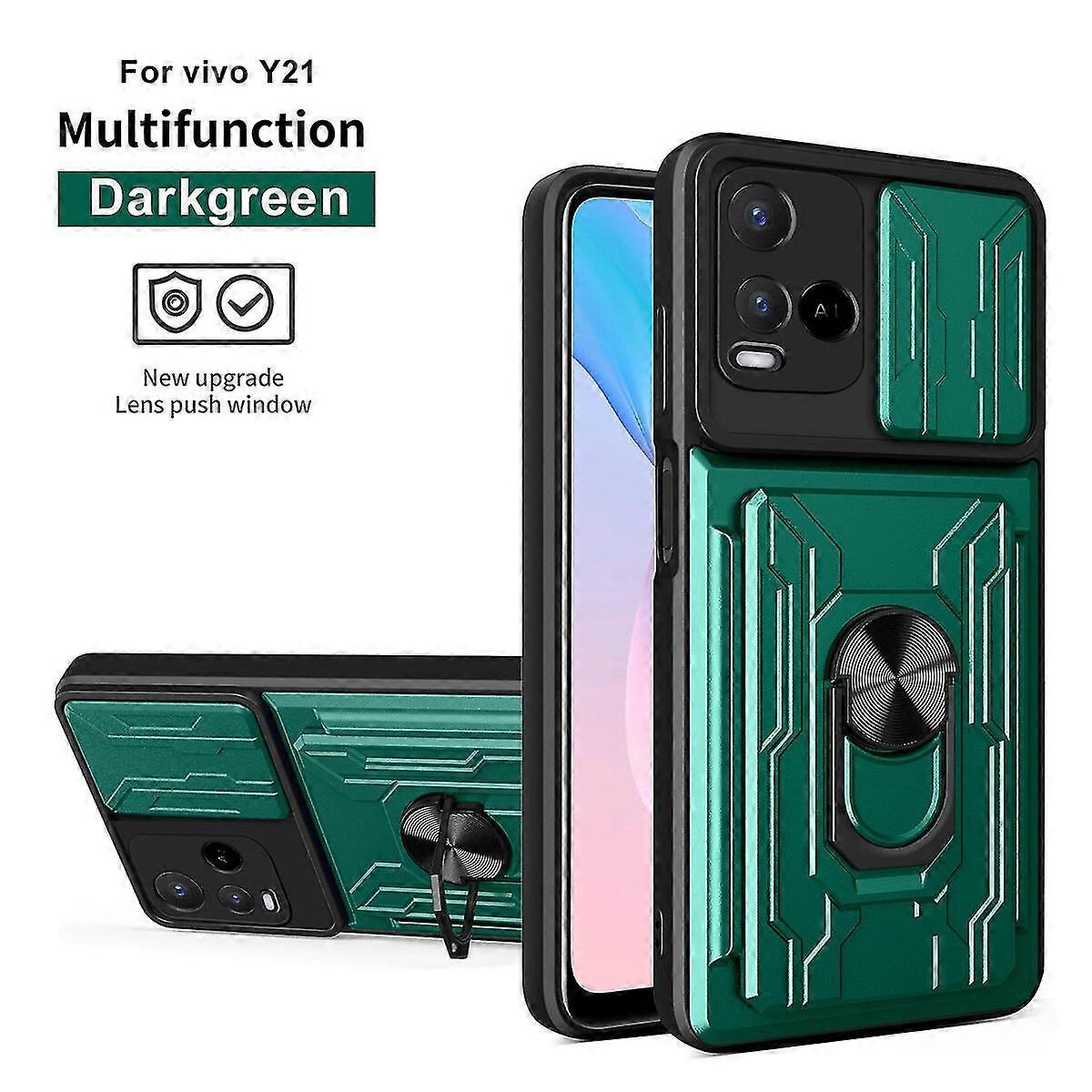 Magnetic Phone case For Vivo Y21 4G 5G Slide Camera Lens Protection and Built in 360 Rotatable Ring Holder