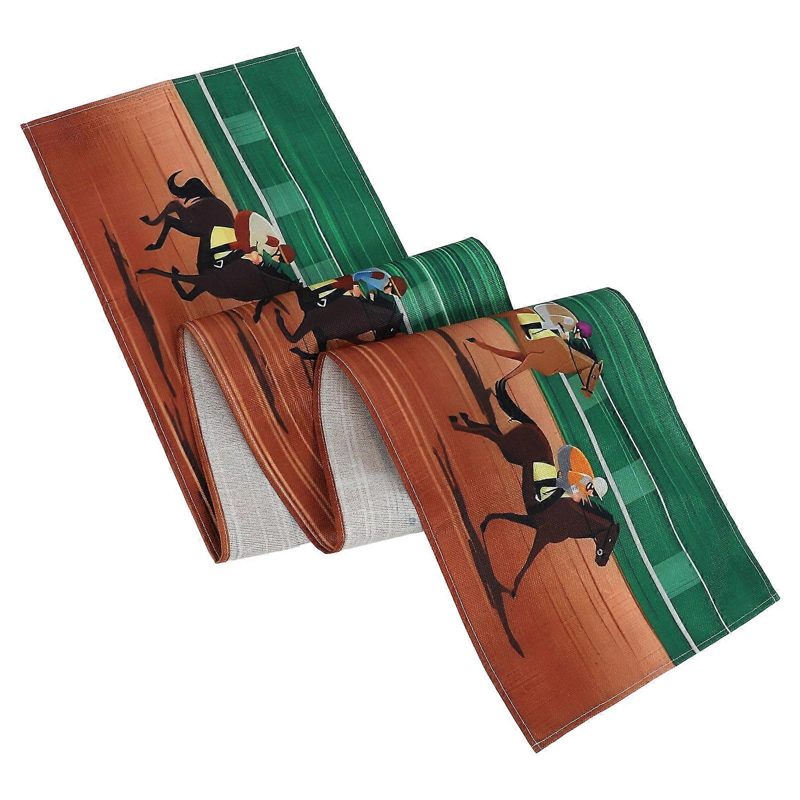 Stylish Table Cloth With Horse Racing Decorations Ideal For Family Dinners Or Parties Crafted From Linen Material In 1Pack