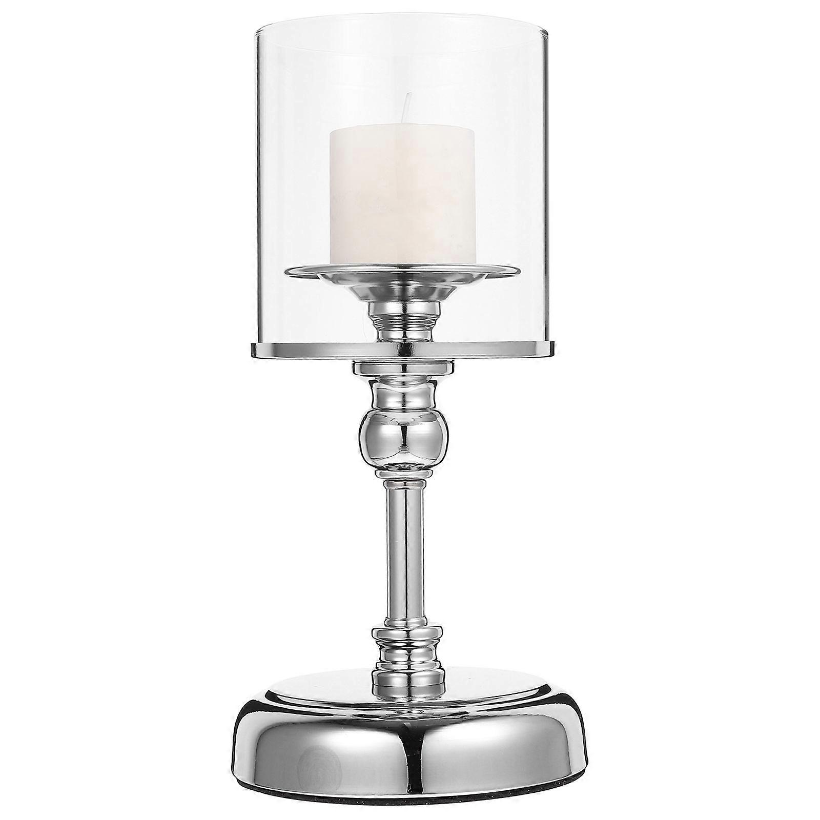 Windproof Tea Light Candle Stand For Party Occasion With Glass Tube In Stylish Silver Color 1Set