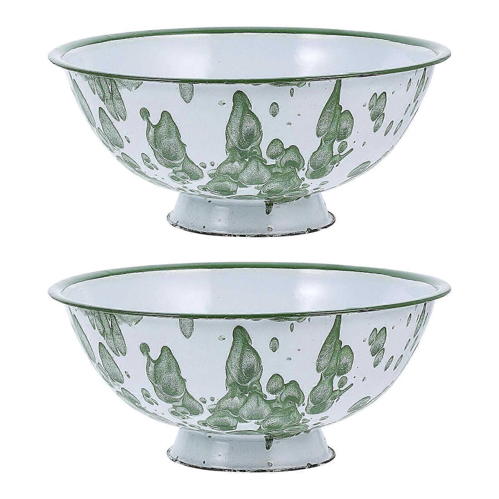Large Enamel Bowl For Family Gatherings In Simple Design White Color Ideal For Noodle Basin 2 Pcs