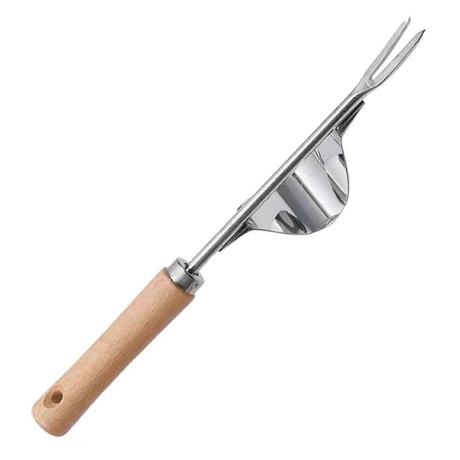 Manual Weeder with V-Shaped Tines, Long Ergonomic Handle, Root Remover Tool, Single Piece, Garden Essentials