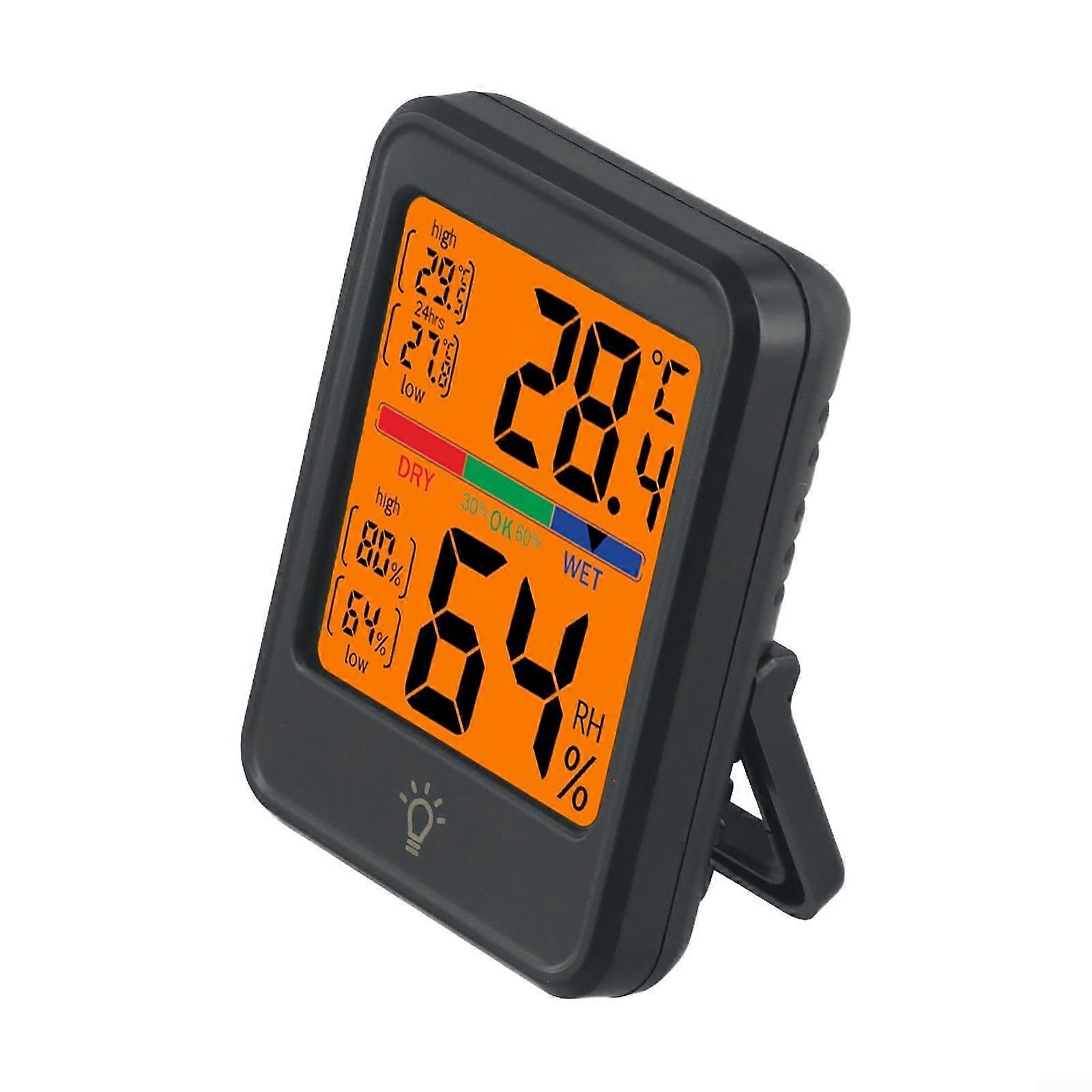 Indoor temperature and humidity monitor with magnetic backlight for easy placement (MC41S Black)