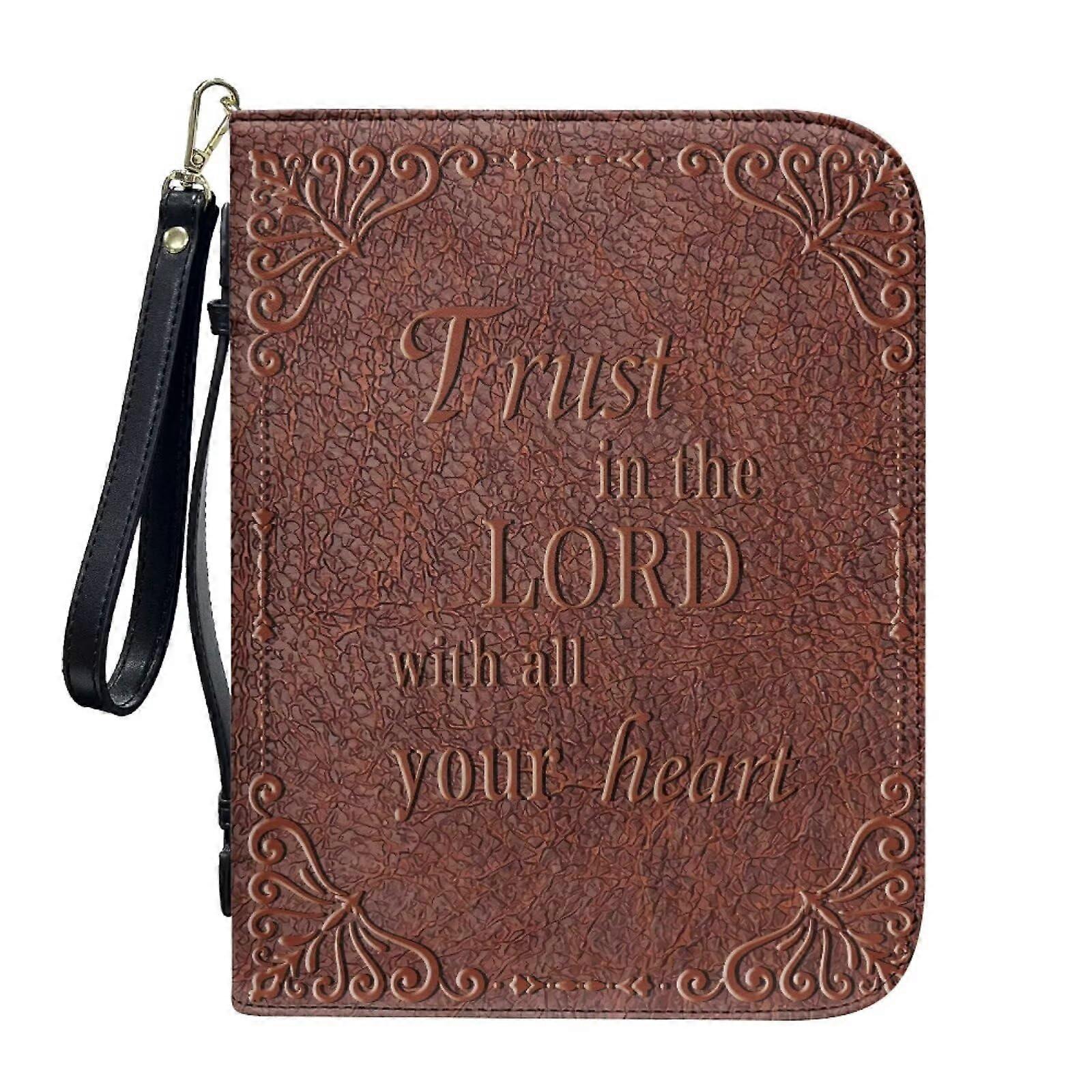 Trust Lord PU Leather Bible Bag with Handle and Wrist Strap, Large Capacity for Bible Study, Unisex, Size L