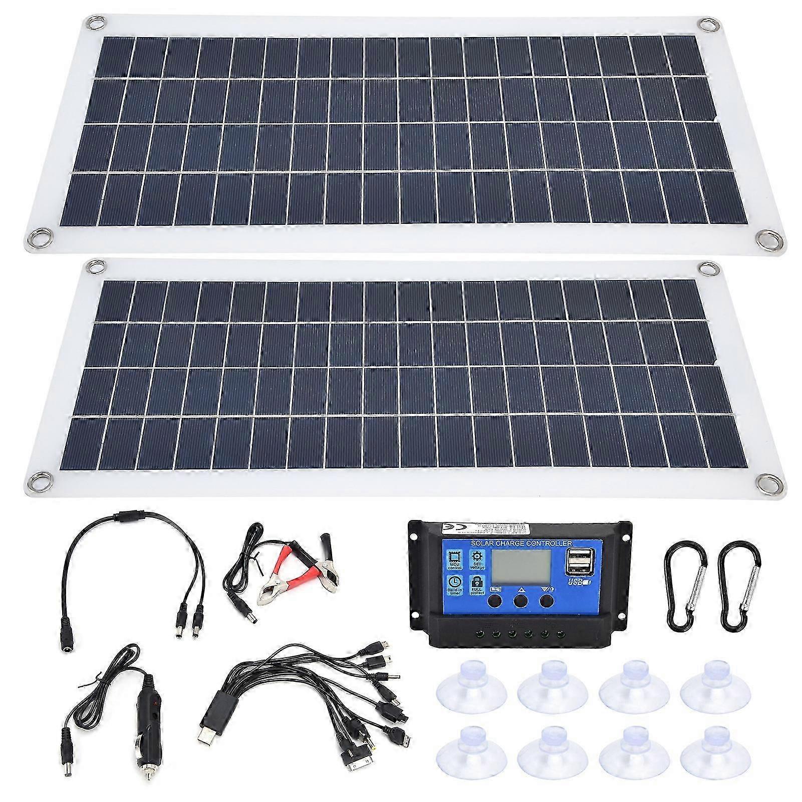 2x10W Solar Panels Kit with 30A Controller Photovoltaic Module USB 5V for RV Boat Emergenc