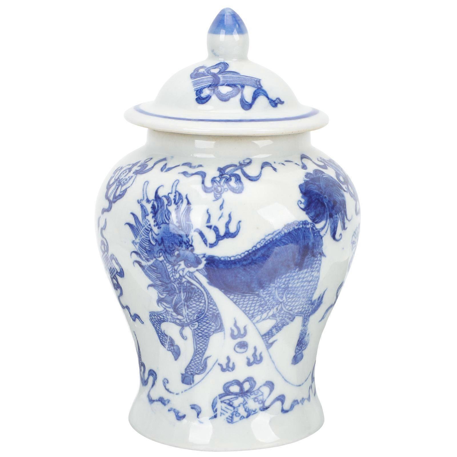 Vintage Sealed Jar Multi-Use Container for Home Office Traditional Blue and White Porcelain 1Pack