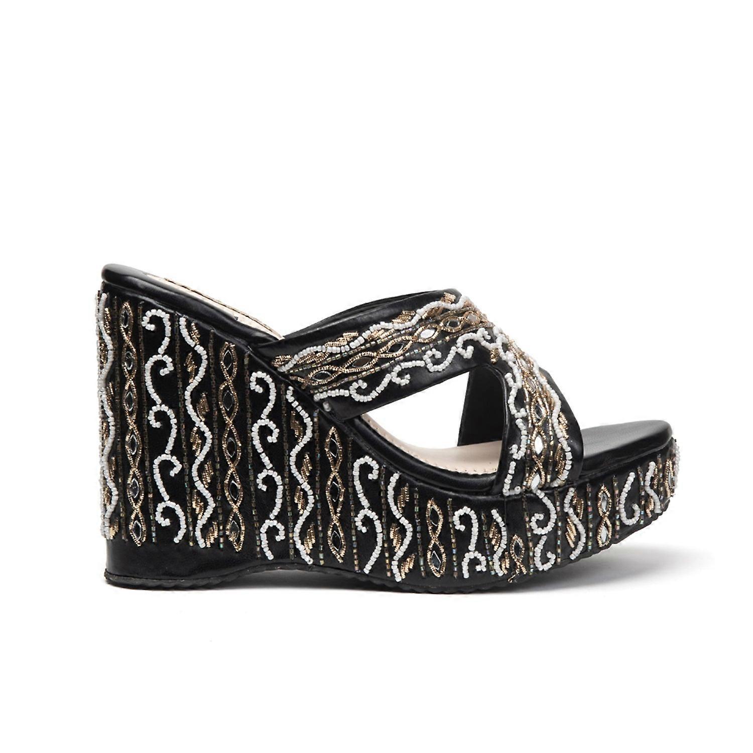 Ruth black hand embellished luxury wedge shoe