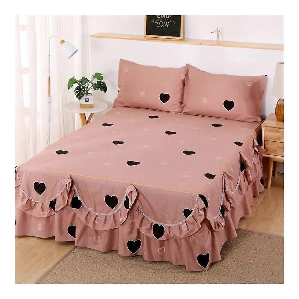 Bed Skirt With Triple Printed Design, Includes Two Pillowcases, Washable, Soft, 150x200 cm