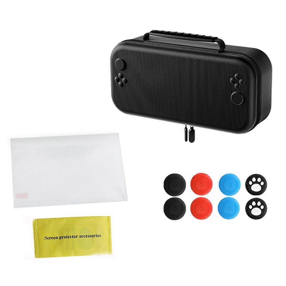 For Switch 2 Storage Bag+Screen Protective Film+Joystick Caps Kit for 2 Accessories Black