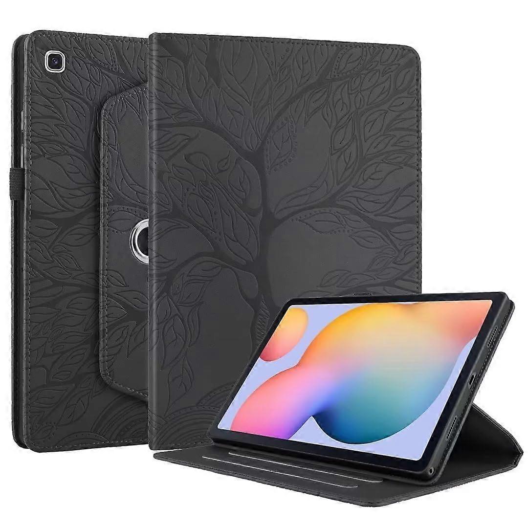 Case Fits iPad Air (3rd Gen) 10.5 inch 2019 PU Leather Embossed Tree Slim Folding 360 Degree Rotating Stand Black
