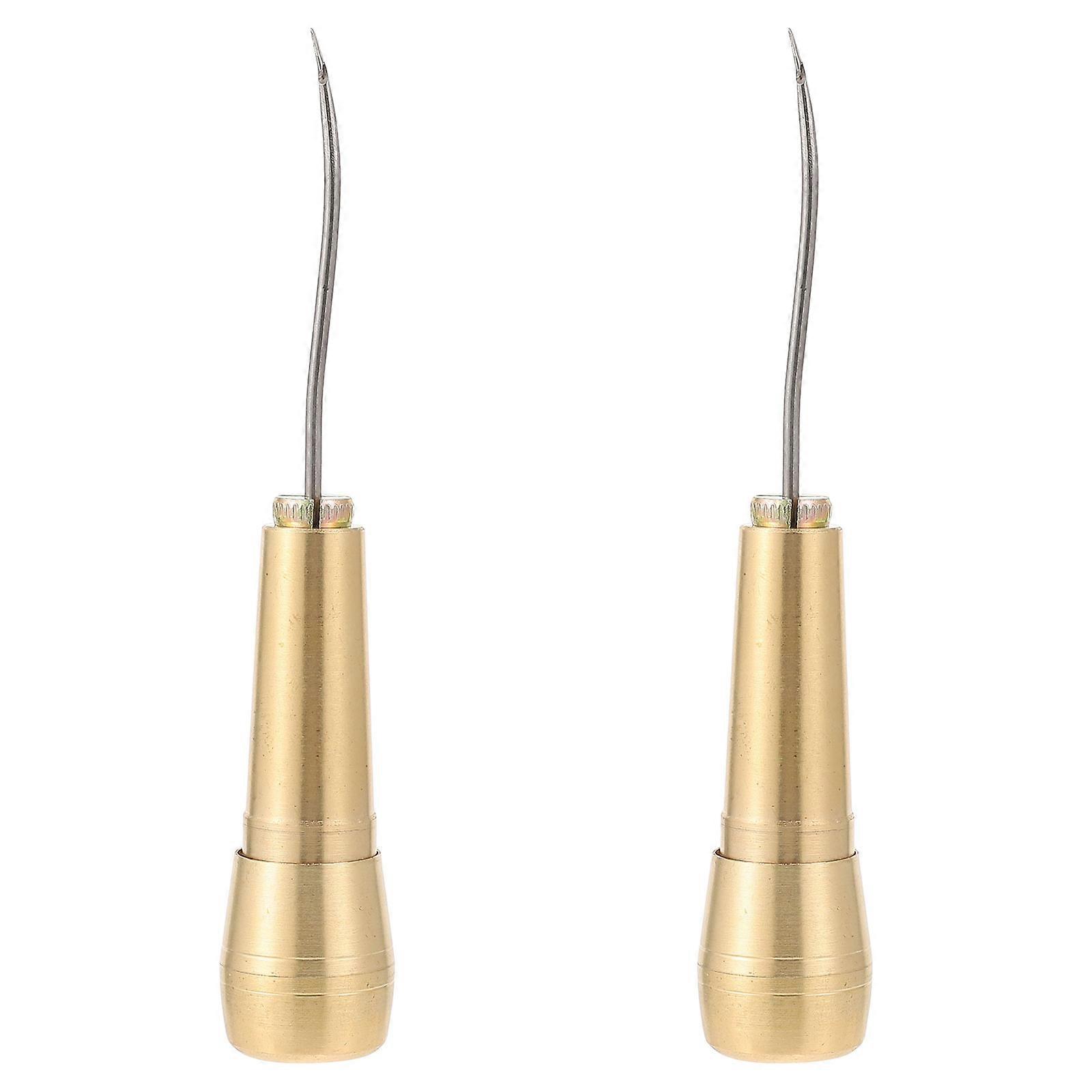 Golden Copper Handle Sewing Awls with Steel Needles for Home Use Lightweight Portable 2 Pieces