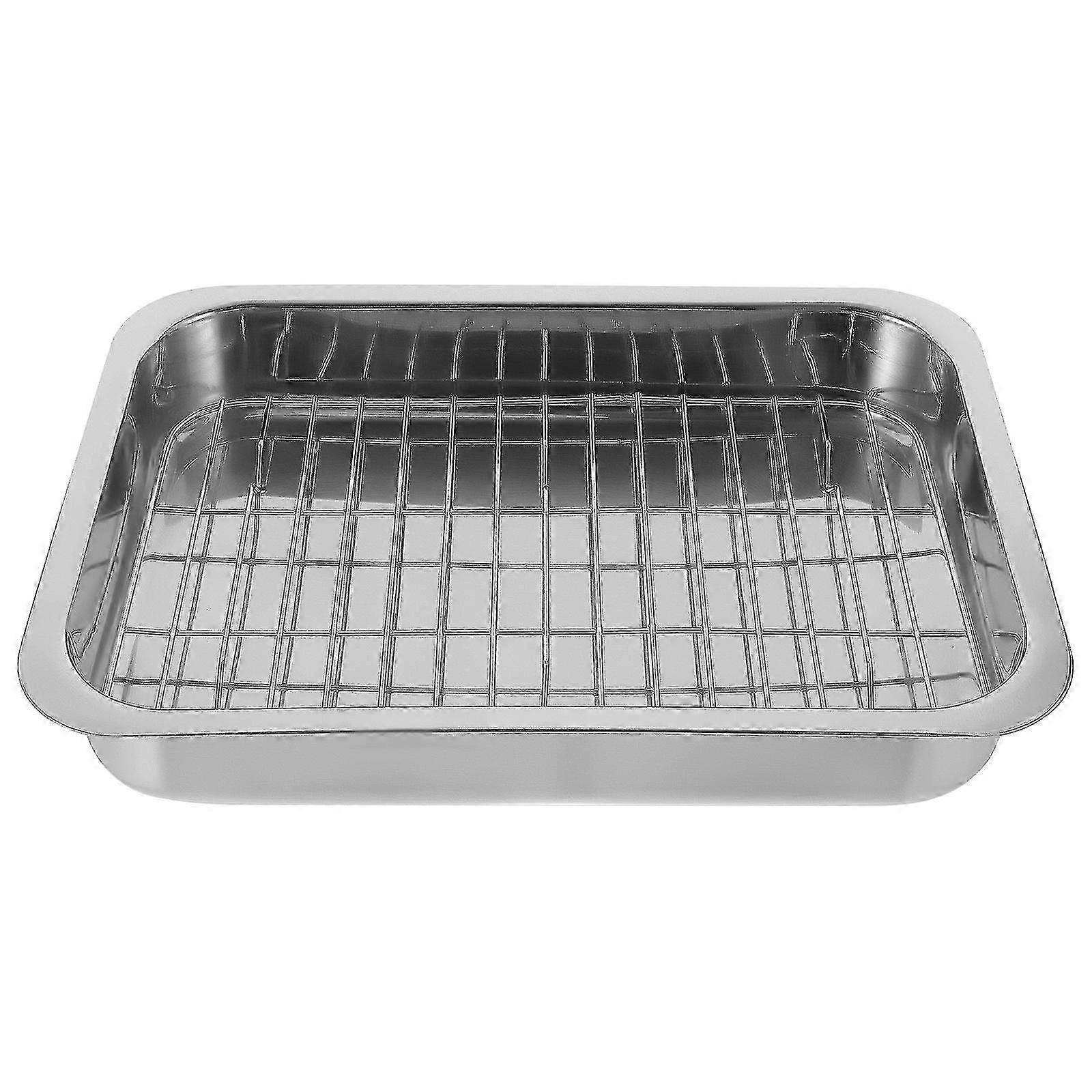 1 Set Stainless Steel Baking Tray With Rack Practical Ovenware Tray...