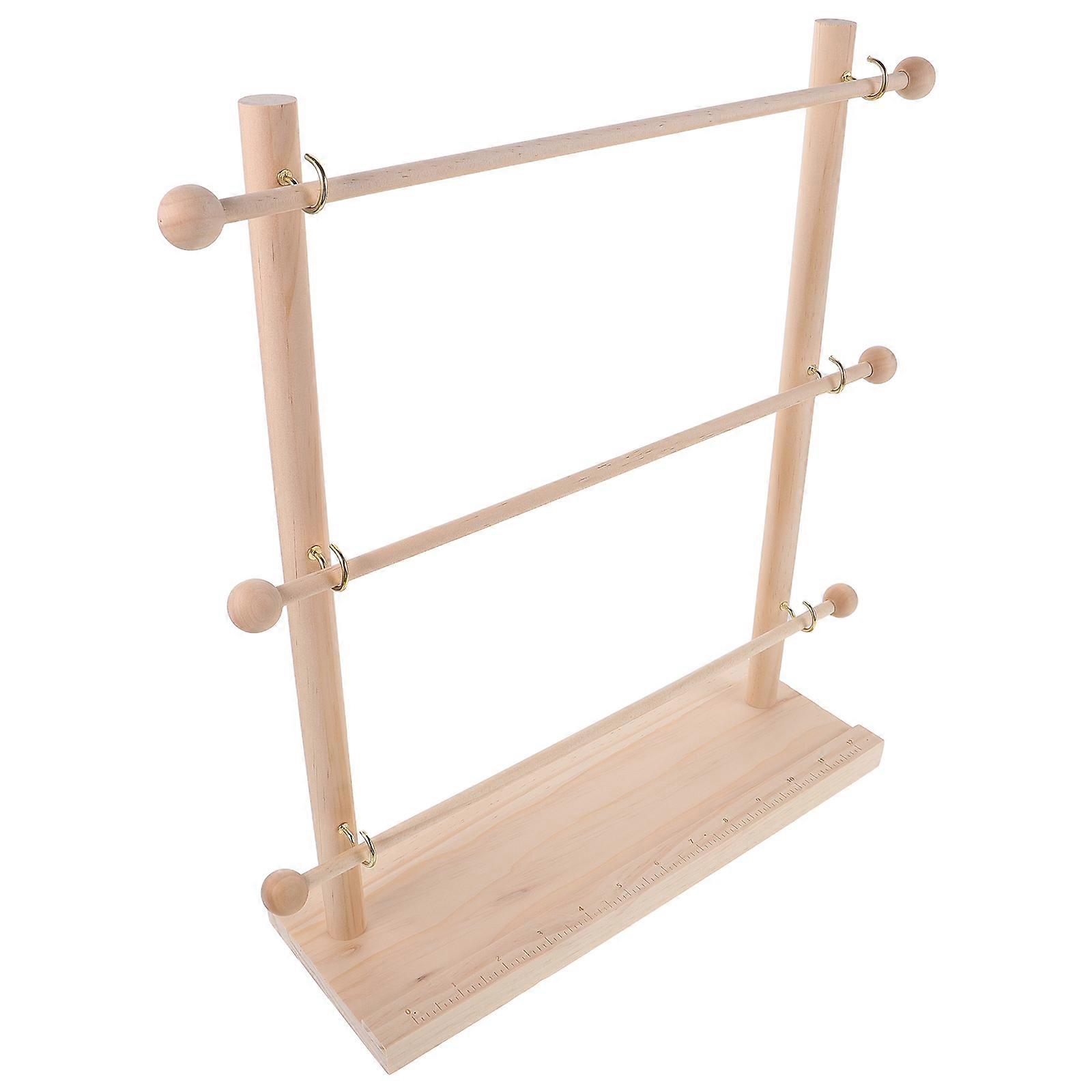 Beige Wooden Sewing Organizer for Home Use Multilayer Storage Efficient Thread and Ribbon Holder 3 Tier