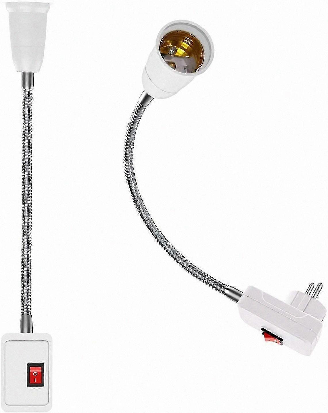 2-Pack E27 Lamp Adapter with Switch, Flexible Gooseneck Base, EU Plug for Home Office Use