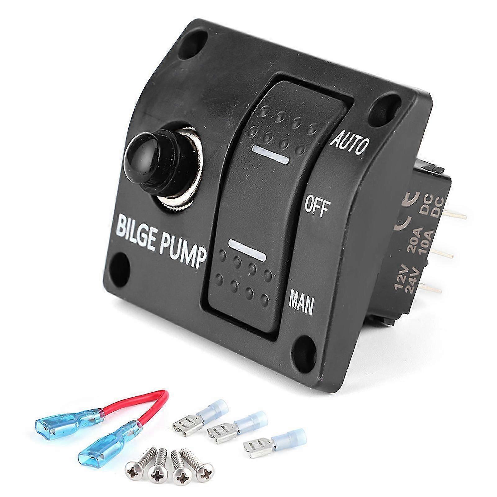 3 Way Bilge Pump Switch Panel Auto Off Manual 12V 24V with LED Indicator Built In 15A Circuit Breaker