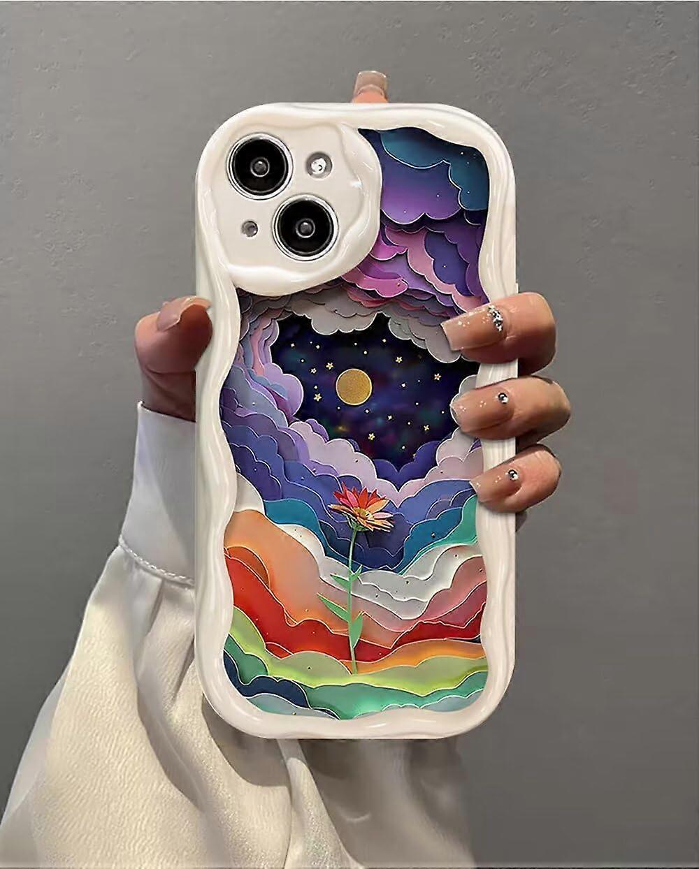 Phone Shell Compatible With Huawei Nova 11 Oil Painting Rainbow Cloud Flower Pattern TPU Soft Case Anti-Drop White