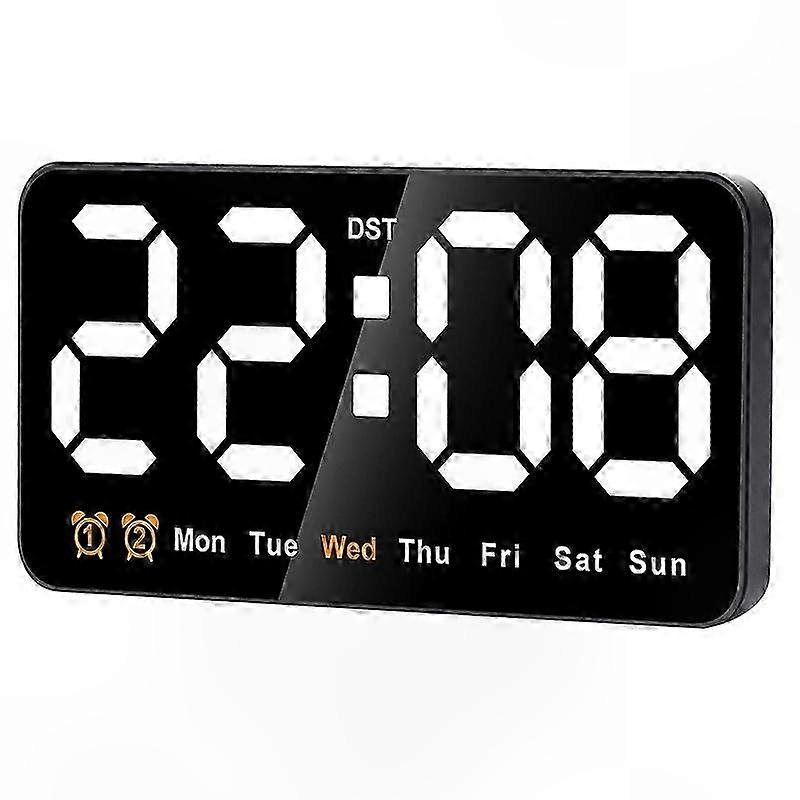 9-tums LED-väggklocka, digital display, vit finish