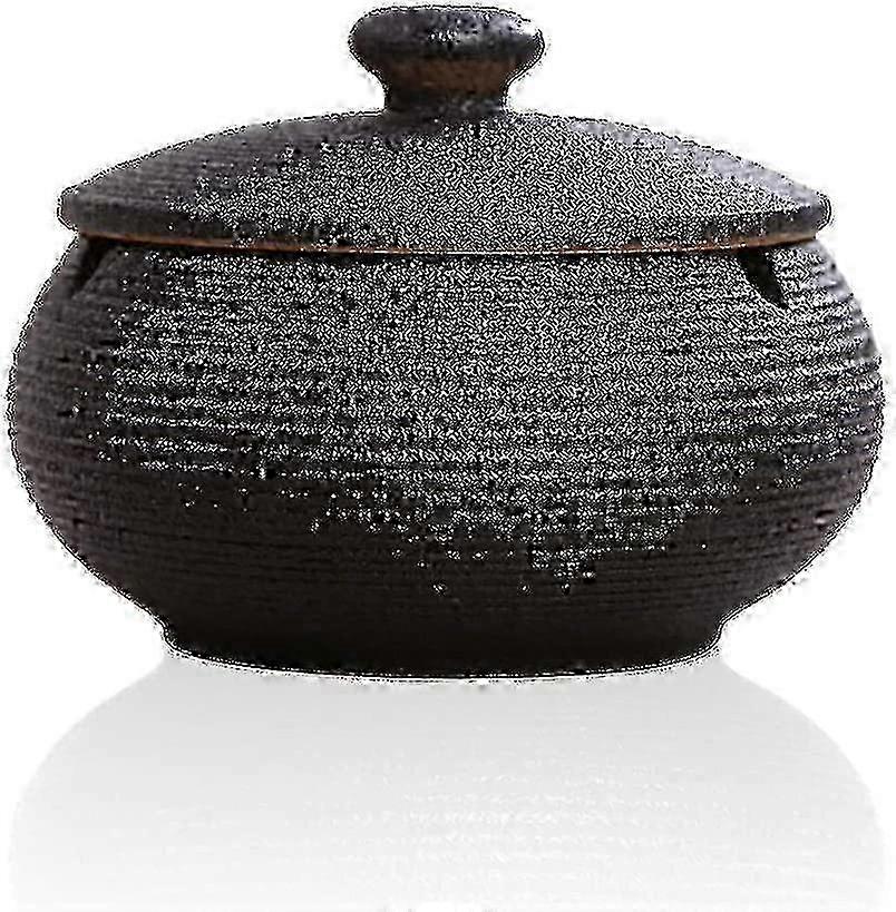 Chinese Retro Ashtray - Black Ceramic & Windproof TroveMart