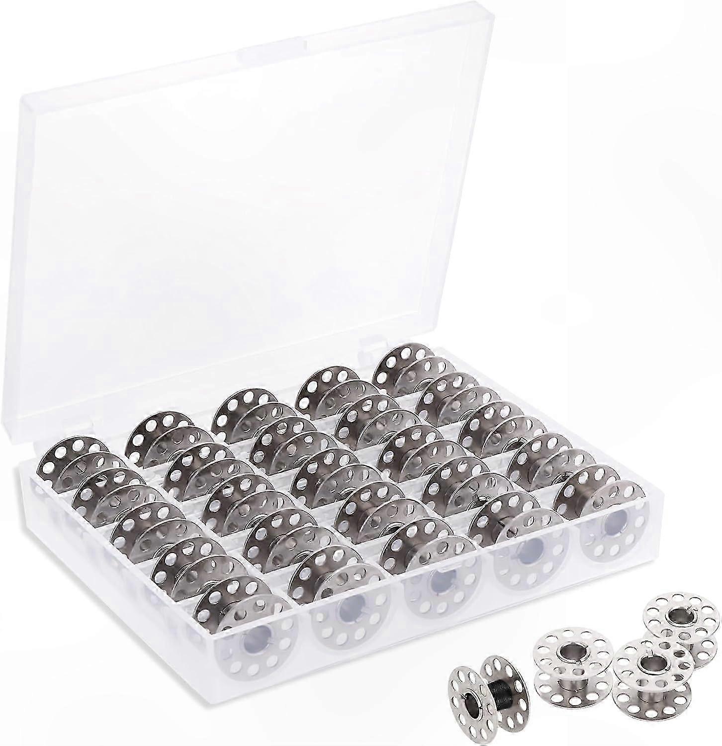 25 Metal Sewing Machine Bobbins with Storage Case for Multiple Brands and Models