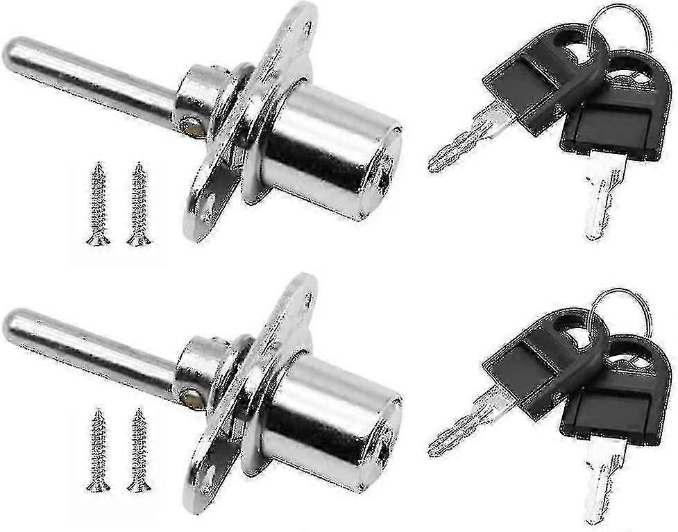 2 Pieces Drawer Lock With Key For Furniture Plunger Lock For Cabinet Showcase Filing Cabinets, Diameter 16mm, Length 61mm (silver)
