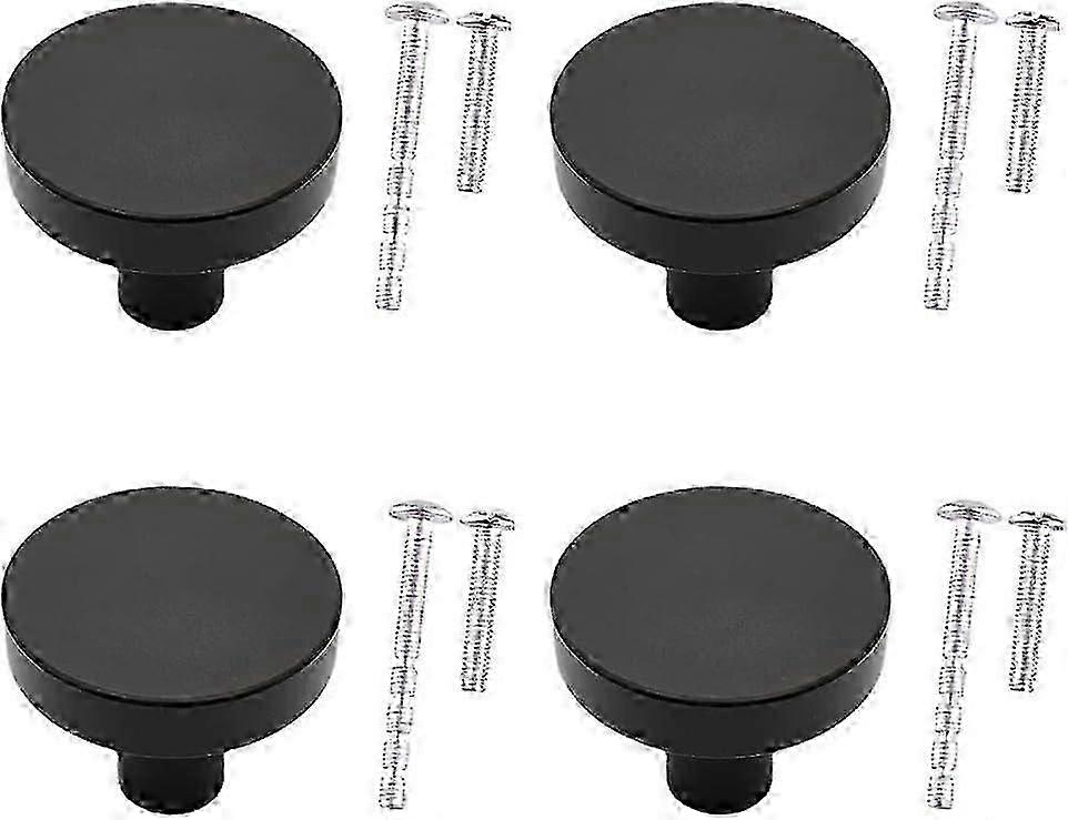 4 Pcs 30mm Matte Black Round Cabinet Knobs with Screws for Kitchen Cupboard Closet