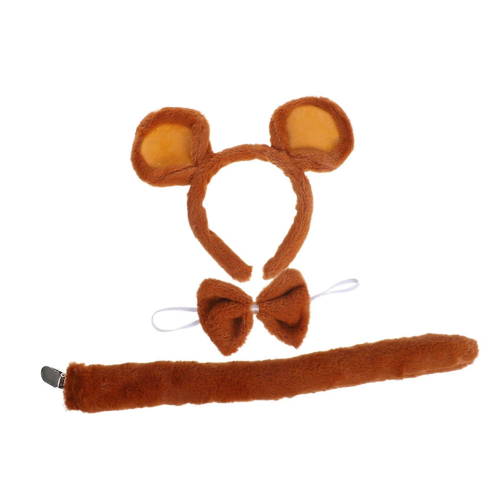 3Pcs Plush Mouse Ears Headband Set With Rat Bowtie And Tail, Soft Fabric, One Size Fits Most, Halloween Cosplay