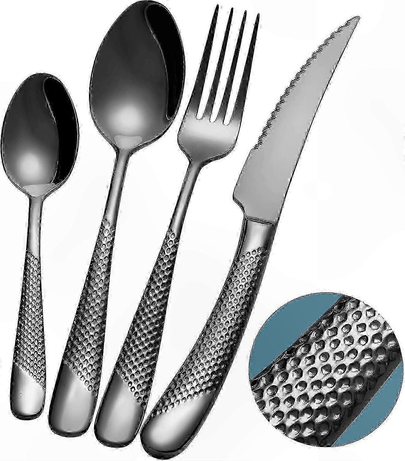 Sort titaniumbelagt bestiksæt i rustfrit stål, 24 dele, service til 6