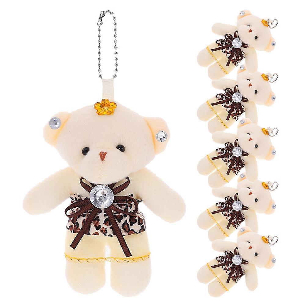 Lovely Mini Bear Figurines Bear Shape for Keychain Pendant Brown Fabric Hanging Chains 6Pcs
