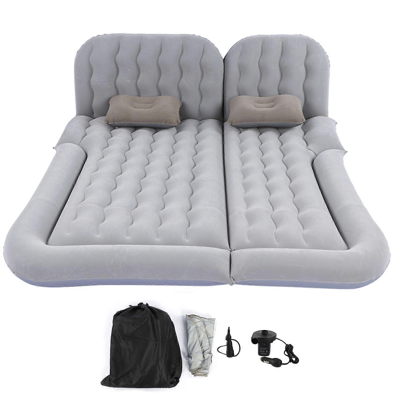 2In1 Multifunction Inflatable Travel Mattress PVC Flocking Soft Sleeping Rest Cushion for Car SUVGray