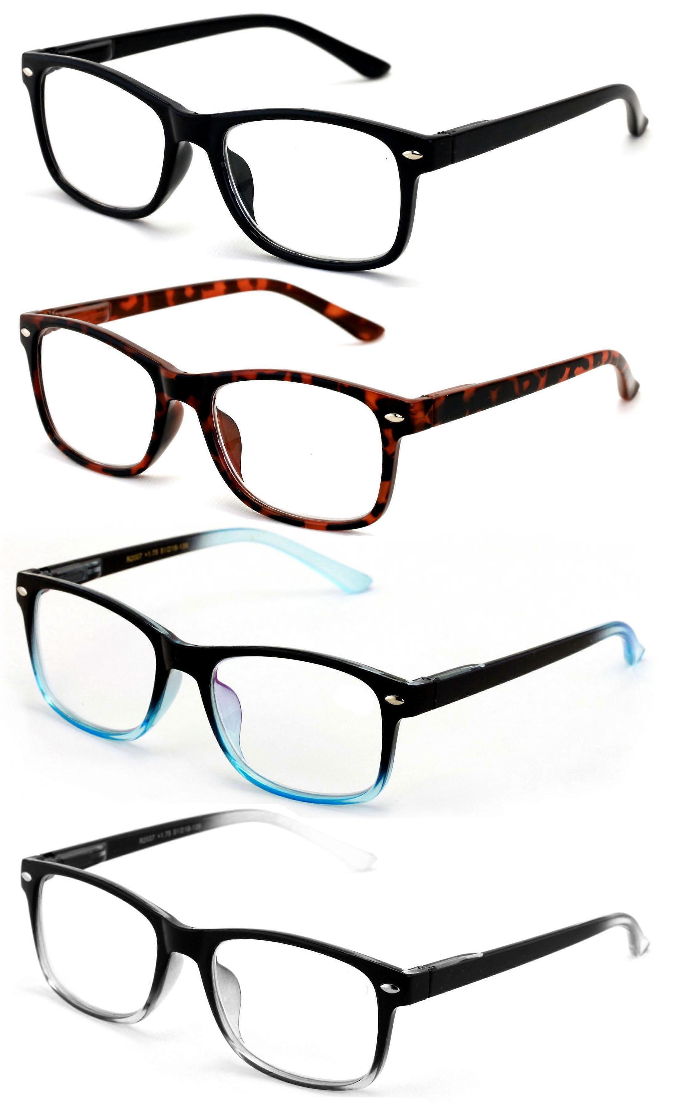 4 Pair Reading Glasses Men Women - Comfortable Modern Rectangular Readers with Spring Hinge +2.75
