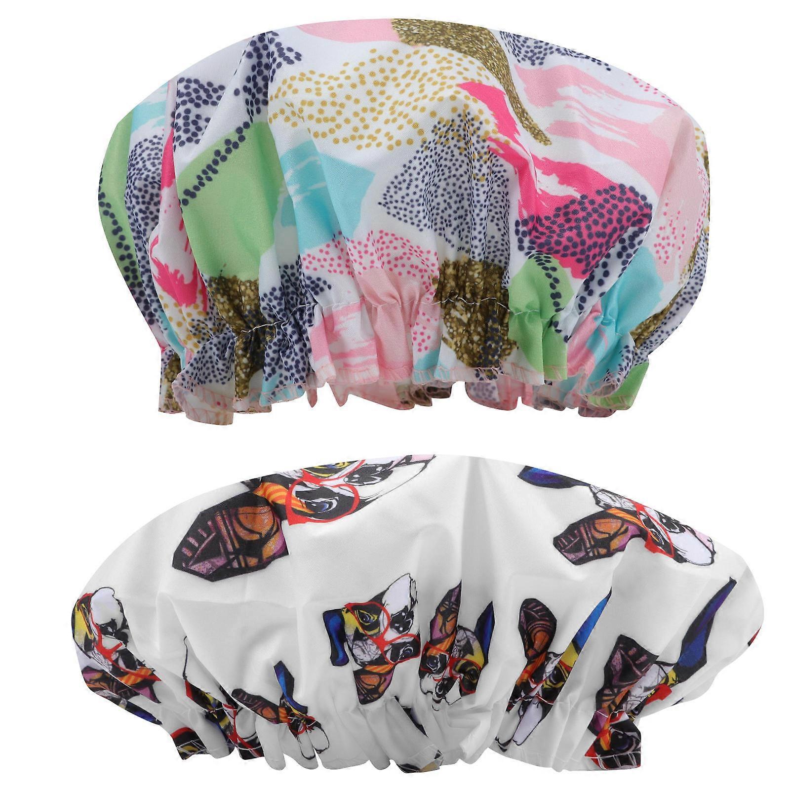 Prints Shower Caps For Women Round Bathing Caps Waterproof Protect Hair From Getting Wet 26x26x0.5cm Assorted Color 2Pcs