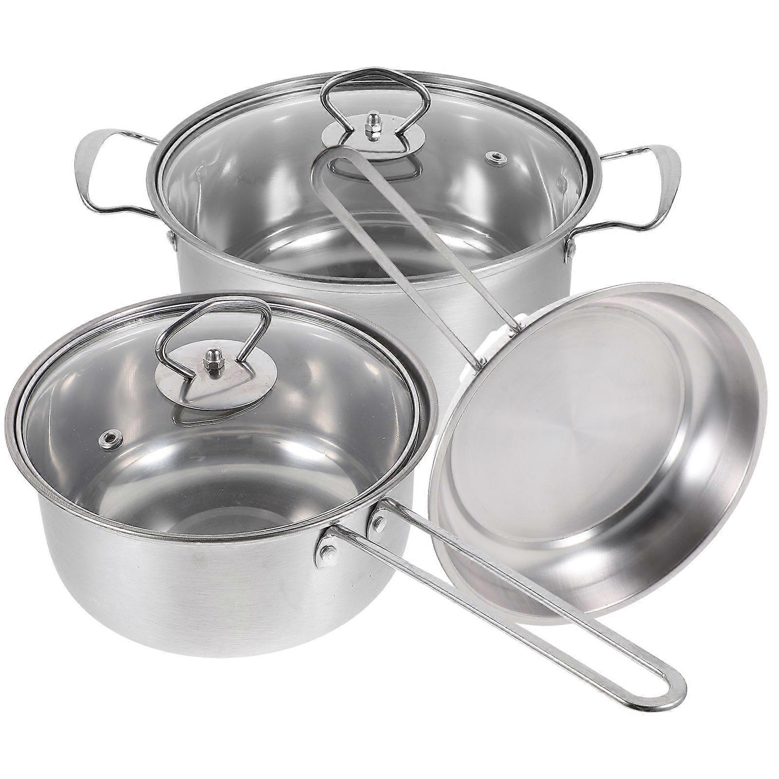 Stainless Steel Cookware Set For Cooking Kitchen Use Round Versatile Small Milk Pot Frying Pan 1Set