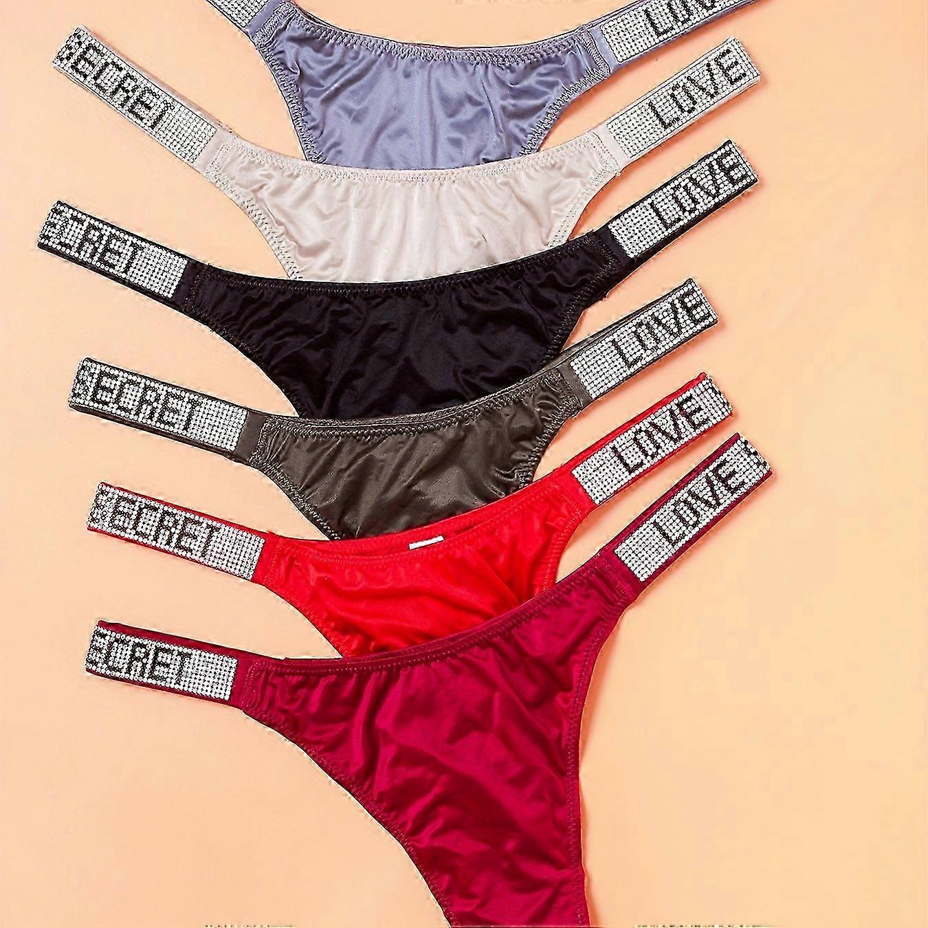 JUEGE* 6-teilige Strings mit Buchstaben-Strass, dehnbare Sporthöschen mit niedriger Taille, Damen-Dessous und Unterwäsche 2025