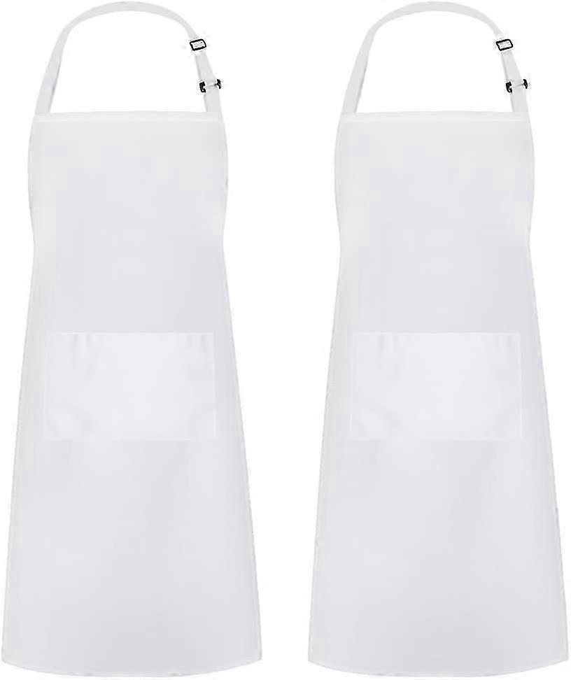Adjustable Waterproof Apron 2 Pockets Kitchen Halter Bib White - 2 Pieces