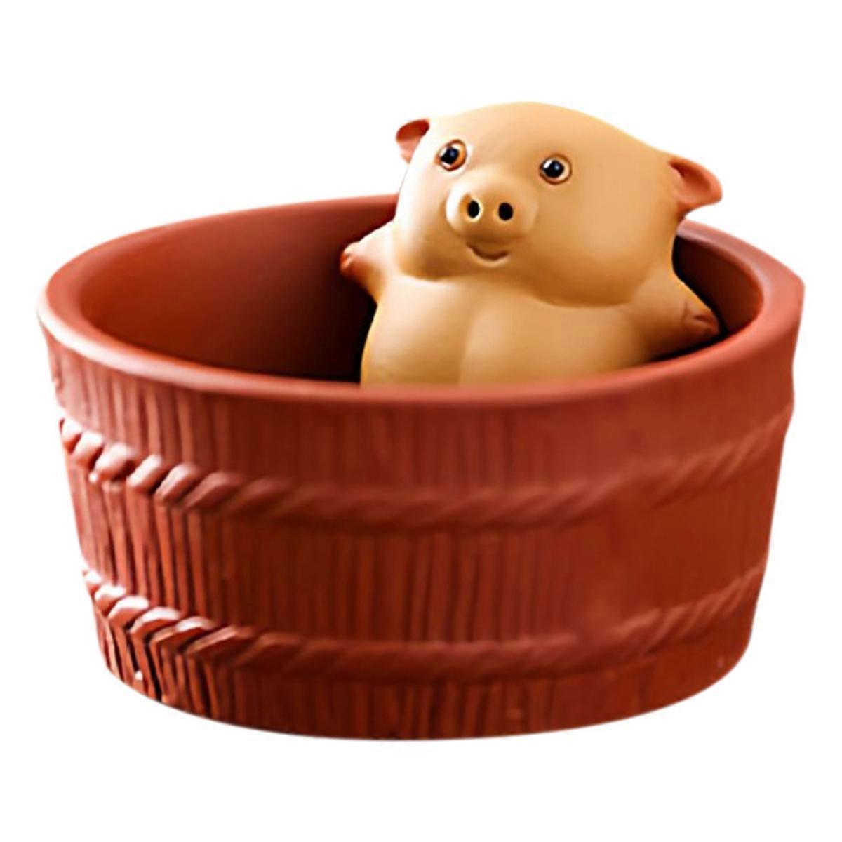 Clay Lying Flat Pig Can Spit Can Be Raised Bathing Pig Tea Pet Handmade Tea to Play Tea Table Small
