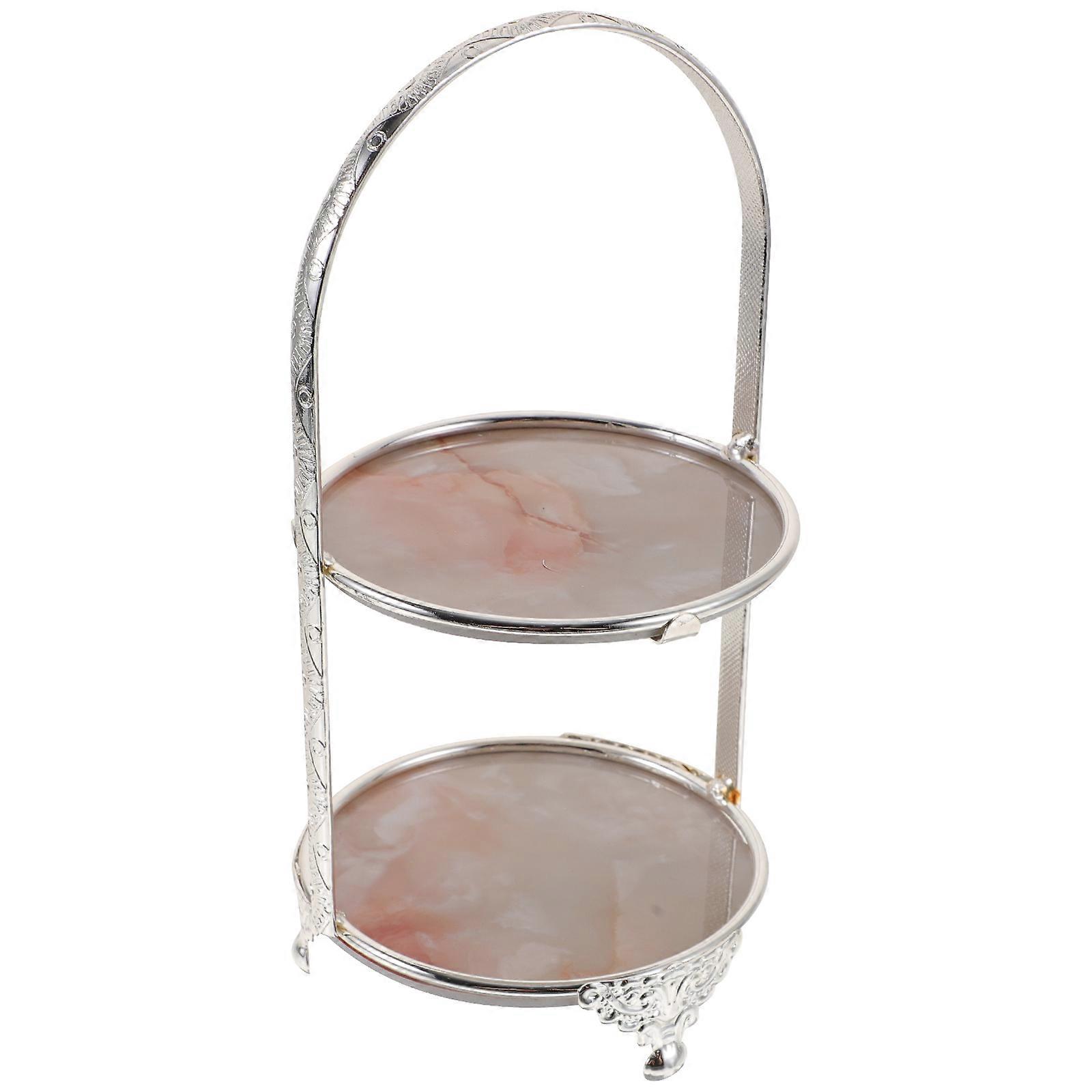 Tiered Serving Tray With Double-layer Design For Weddings, Birthdays, Corporate Events In Stylish Silver Made Of Iron 3Pcs