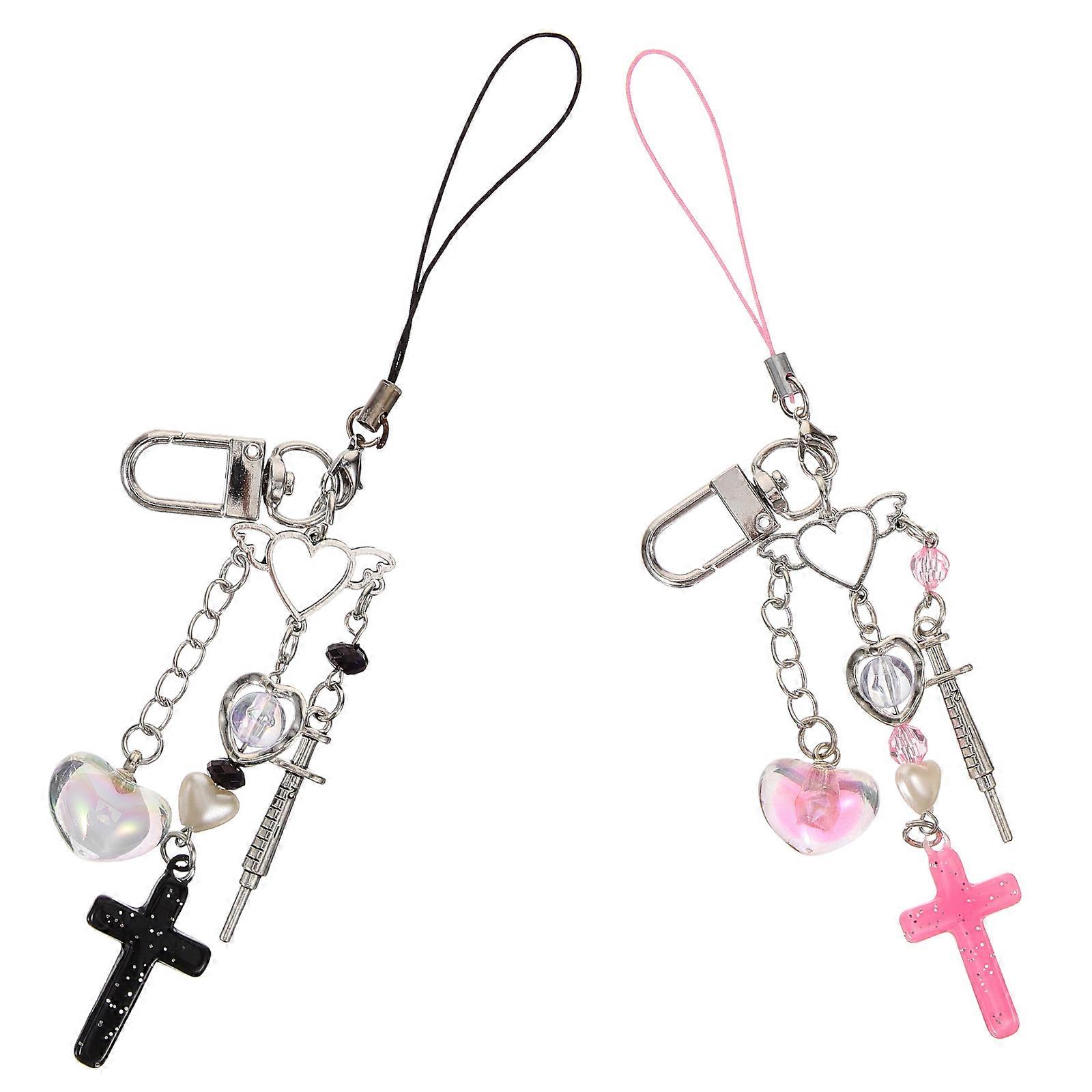 Assorted Color Cross Keychains Metal Bag Pendant for Decor 8Pcs Set