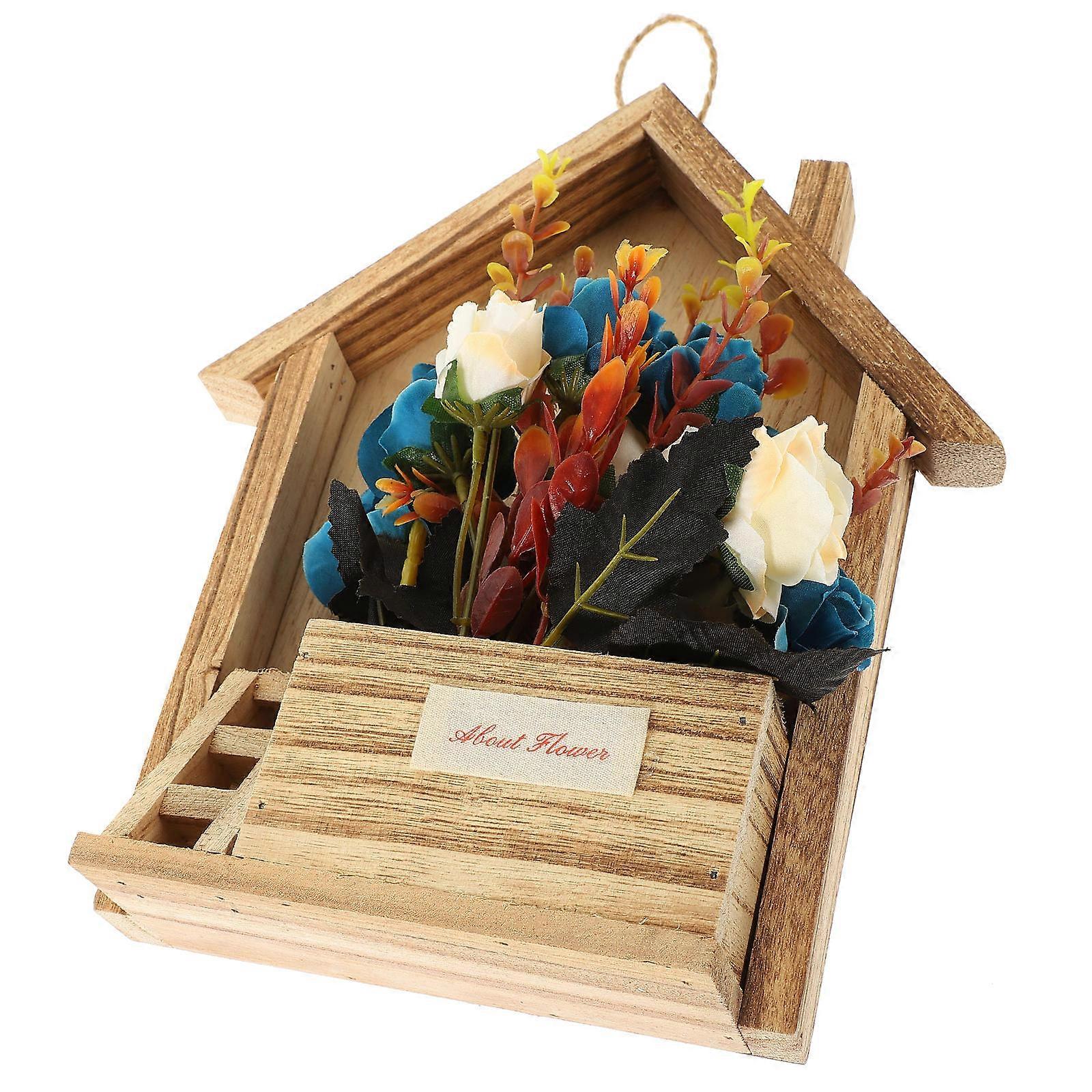 Wall Hanging Flower Ornament for Decorative Use 1Set with Wood Basket