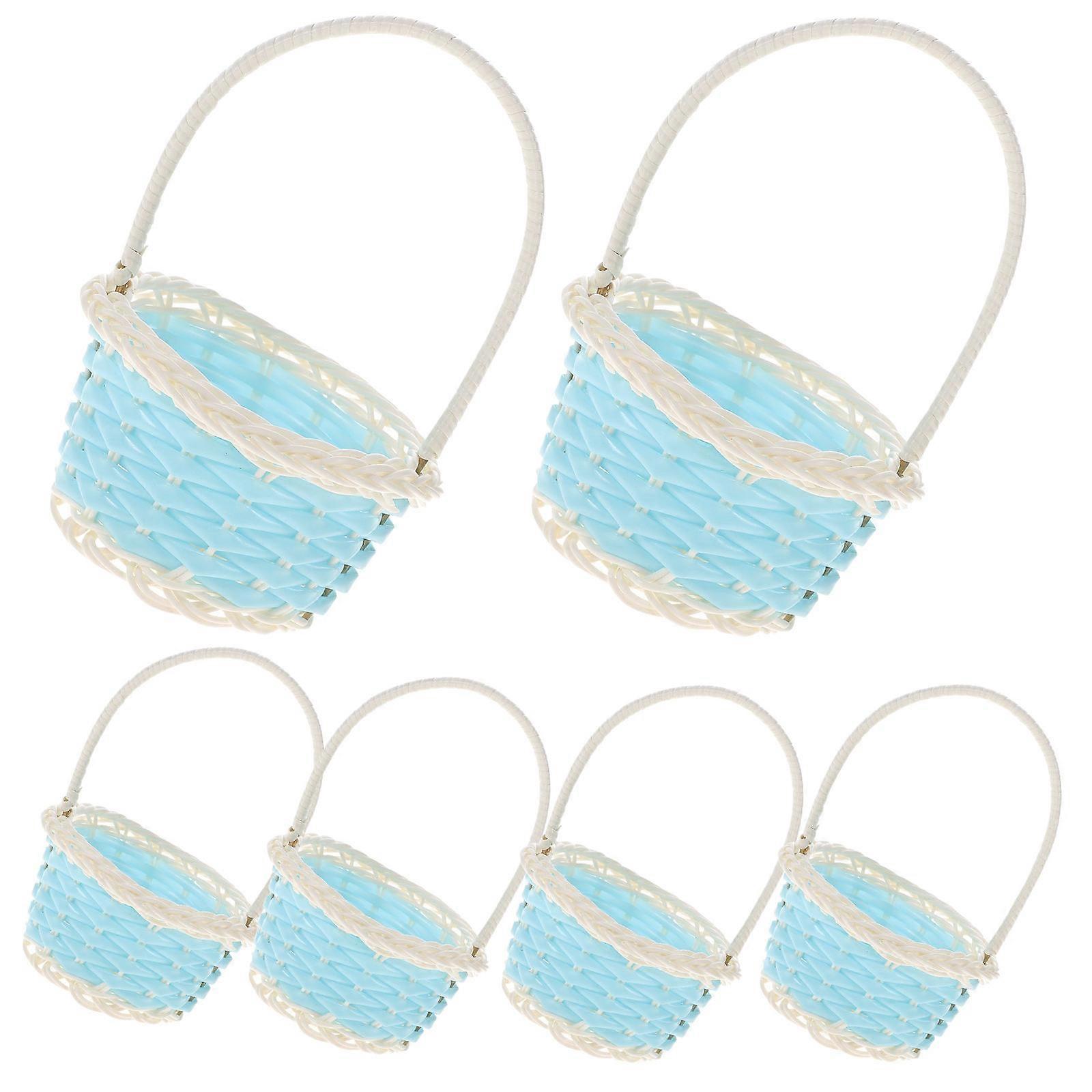 Miniature Plastic Basket Woven for Decoration 24Pcs Set Blue