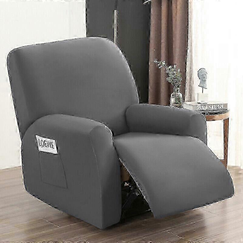Unbrand 4 Pieces Waterproof Recliner SofaCover Living Room Elastic ChairCover Lazy Boy dark grey
