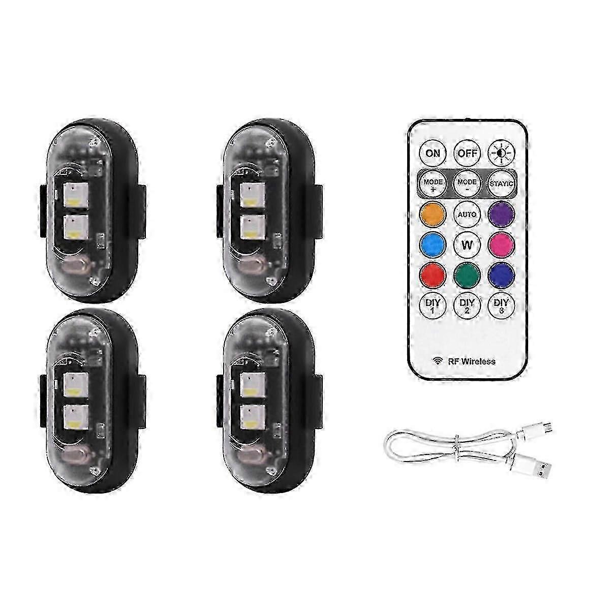 USB Charging Waterproof 4PCS Wireless LED Strobe Lights with Remote Control, 8 Colors for Emergency Warning